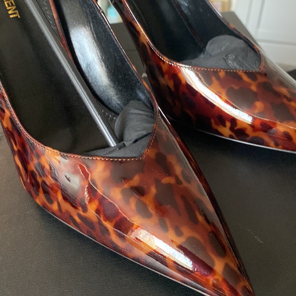 BRAND NEW KIKI SAINT LAURENT 85 PUMPS IN PATENT TARTARUGA MANLO NATURAL 40.5🔥🔥